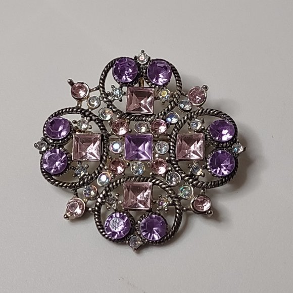 Pretty Purple And Pink Rhinestone Vintage Brooch - Picture 10 of 16